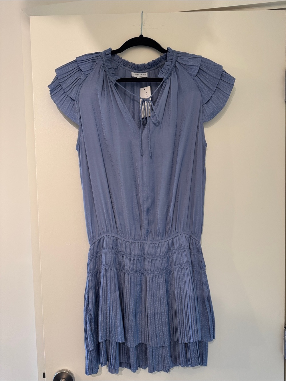 Current Air Periwinkle Blue Mini Dress with Pleated Sleeves